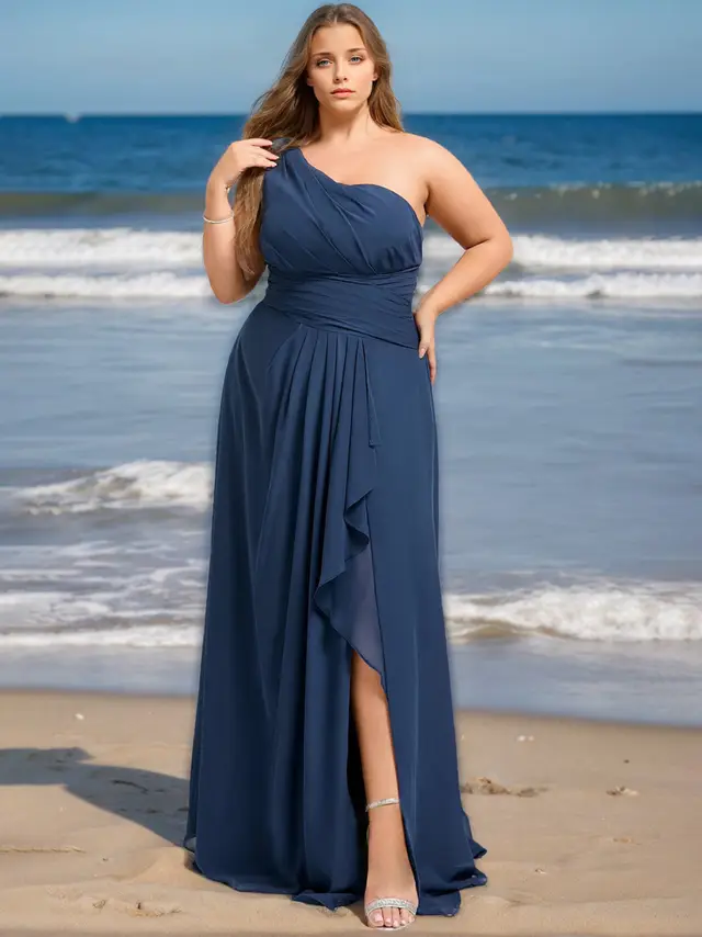 A-Line/Princess One-Shoulder Sleeveless Floor-Length Plus Size Bridesmaid Dress With Ruffles — LV39474229