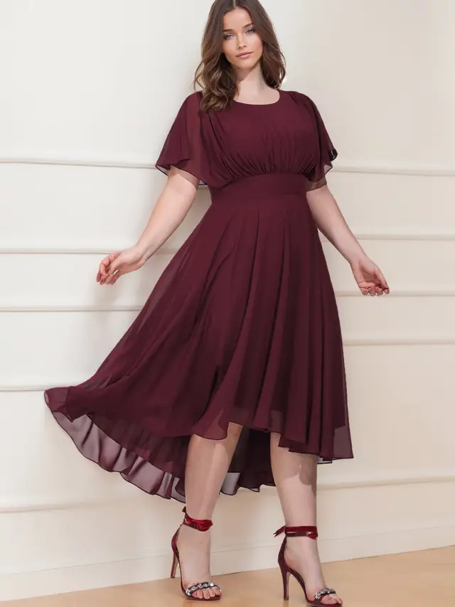 A-Line/Princess Scoop Short Sleeves Asymmetrical Plus Size Bridesmaid Dresses with Ruffles