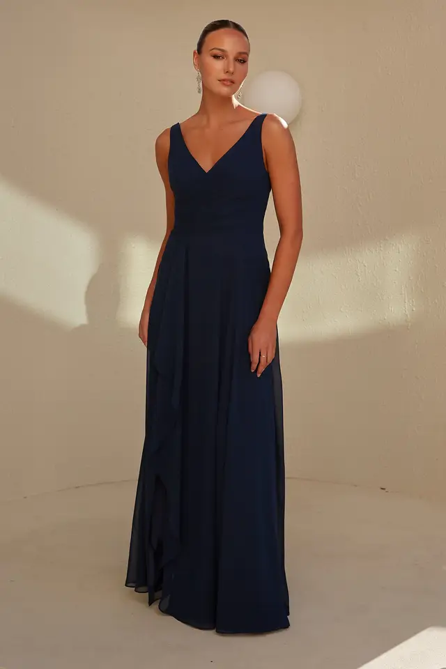 Women's V-Neck Georgette Bridesmaid Dress for Wedding Party