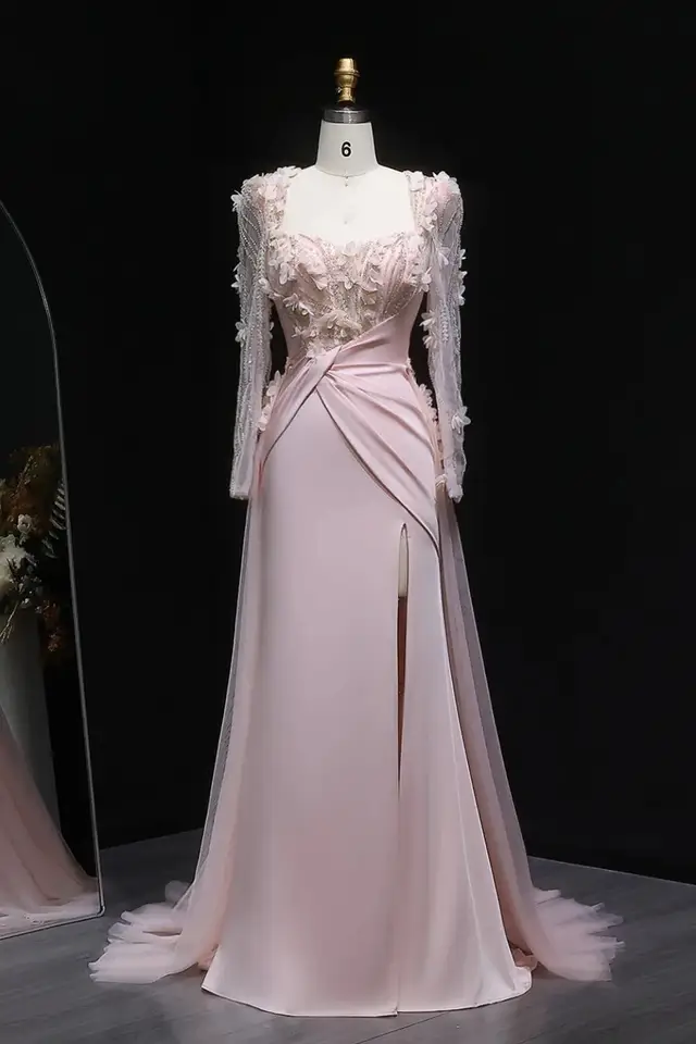Quinn — Sheath — Square — Long Sleeve — Floor-Length — Evening Gown
