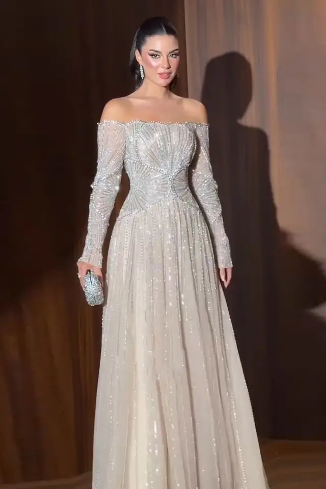 Cleo — A-Line — Long Sleeve — Floor-Length — Evening Gown