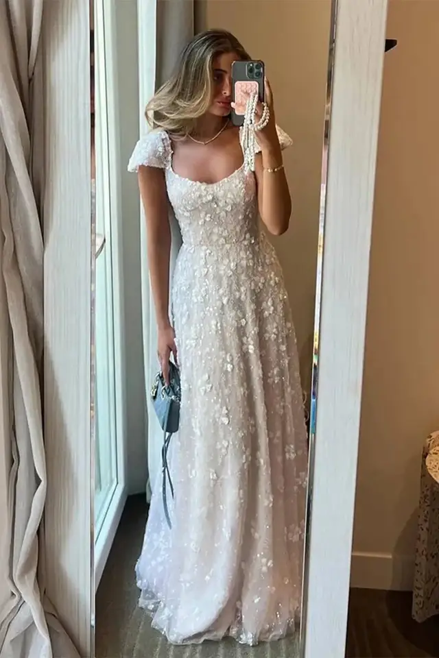 Aria — A-Line — Cap Sleeve — Evening Gown