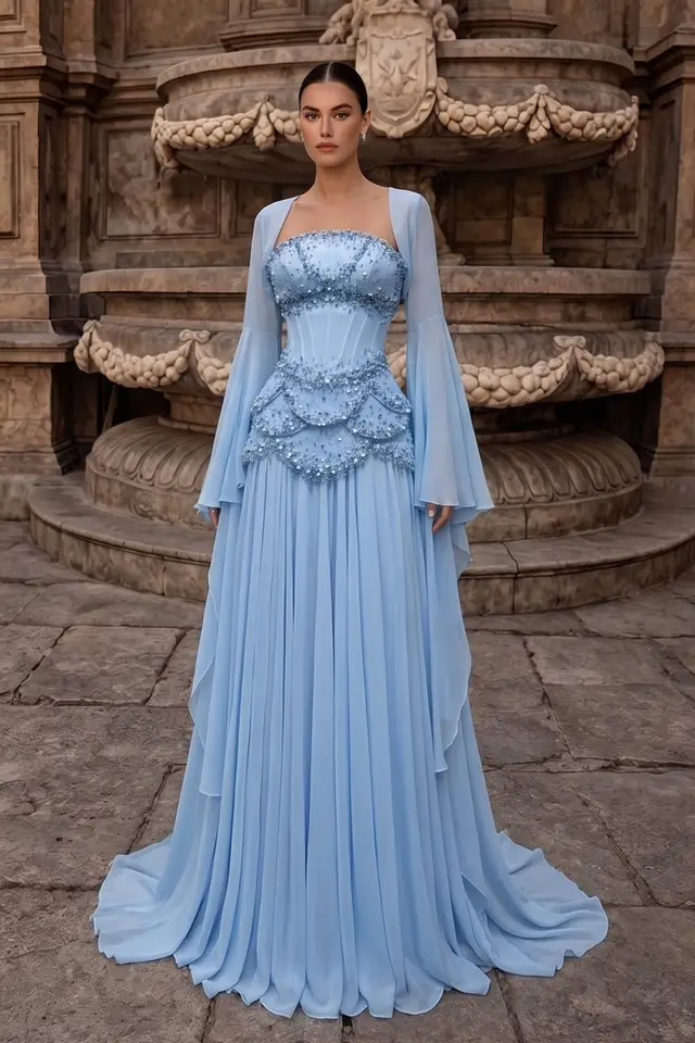 Women's Tulle Evening Gown with Tiered Skirt for Formal Evening Events — LV95108650