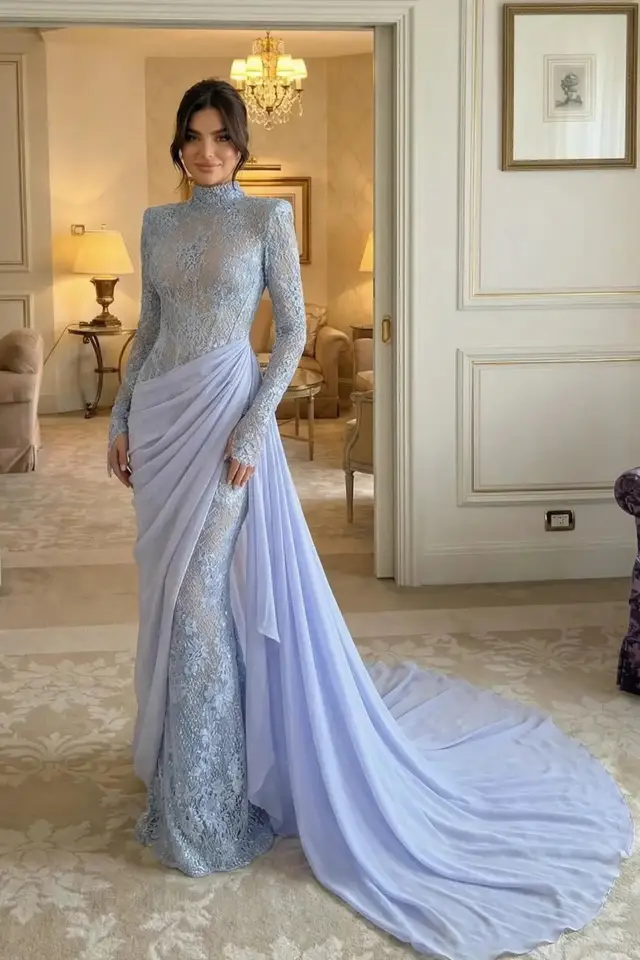 Giselle — Mermaid — High Neck — Long Sleeve — Floor-Length — Evening Gown