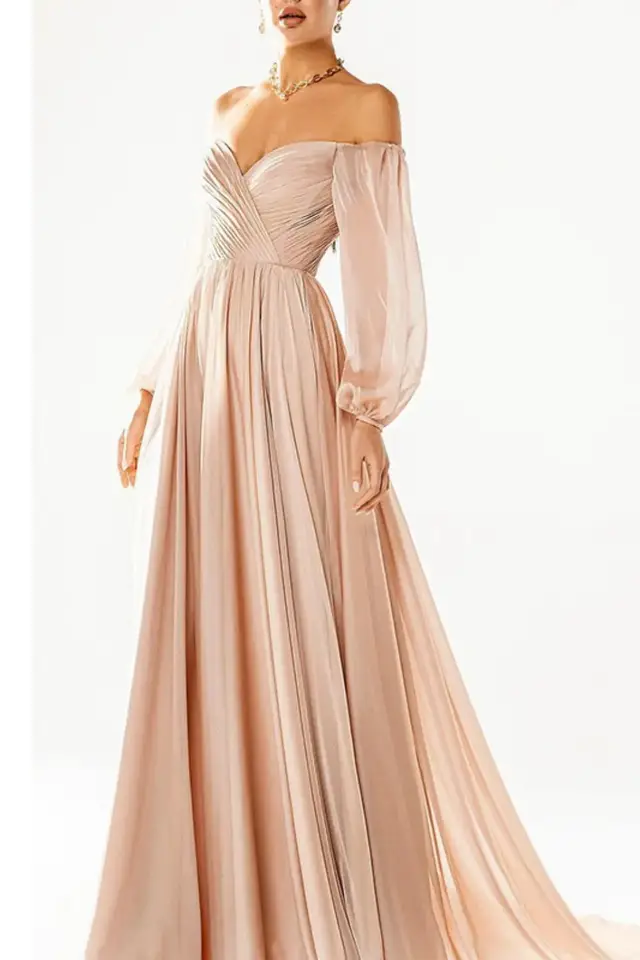 Women's Off-Shoulder Chiffon Evening Gown for Formal Evening Events