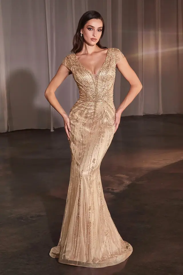 Women's Tasia Gold Beaded Mother of Bride Gown for Formal Wedding