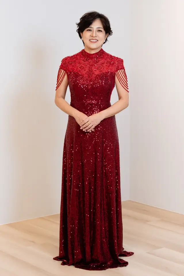 Women's Sequin Red Mother of Bride Gown for Formal Wedding