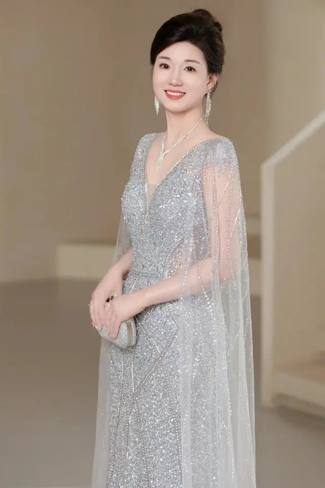 Women's Cleona Cape Silver Mother of Bride Gown for Formal Wedding
