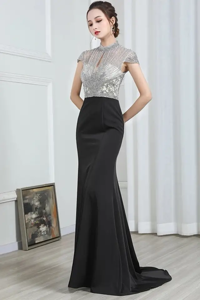 Women's Black Mermaid Mother of Bride Gown for Formal Wedding