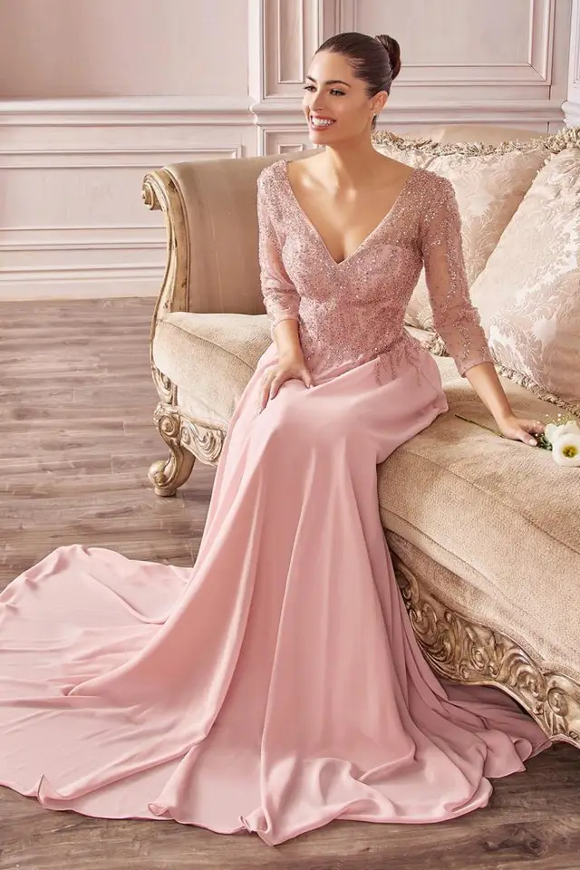 Women's V-Neck Chiffon Mother of Bride Gown for Formal Wedding — LV41528947