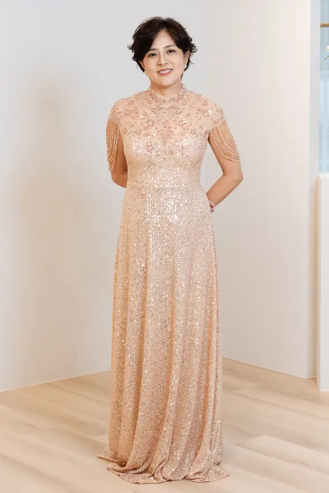 Women's Sequin Champagne Mother of Bride Gown for Formal Wedding
