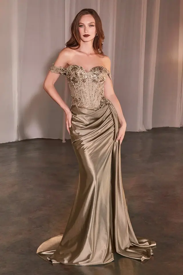 Women's Mermaid Mocha Gold Mother of Bride Gown for Formal Wedding
