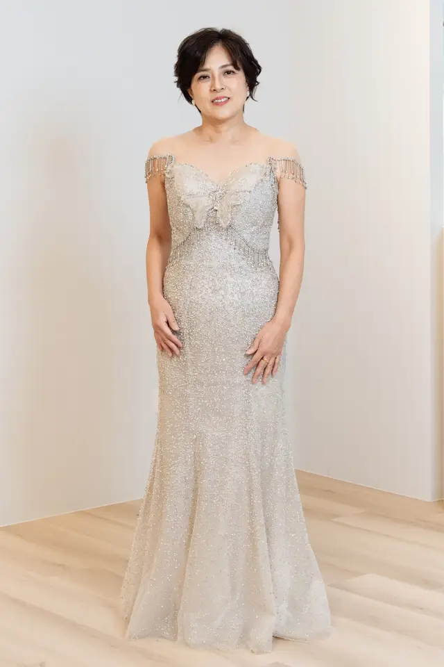 Women's Tyra Butterfly Silver Mother of Bride Gown for Formal Wedding