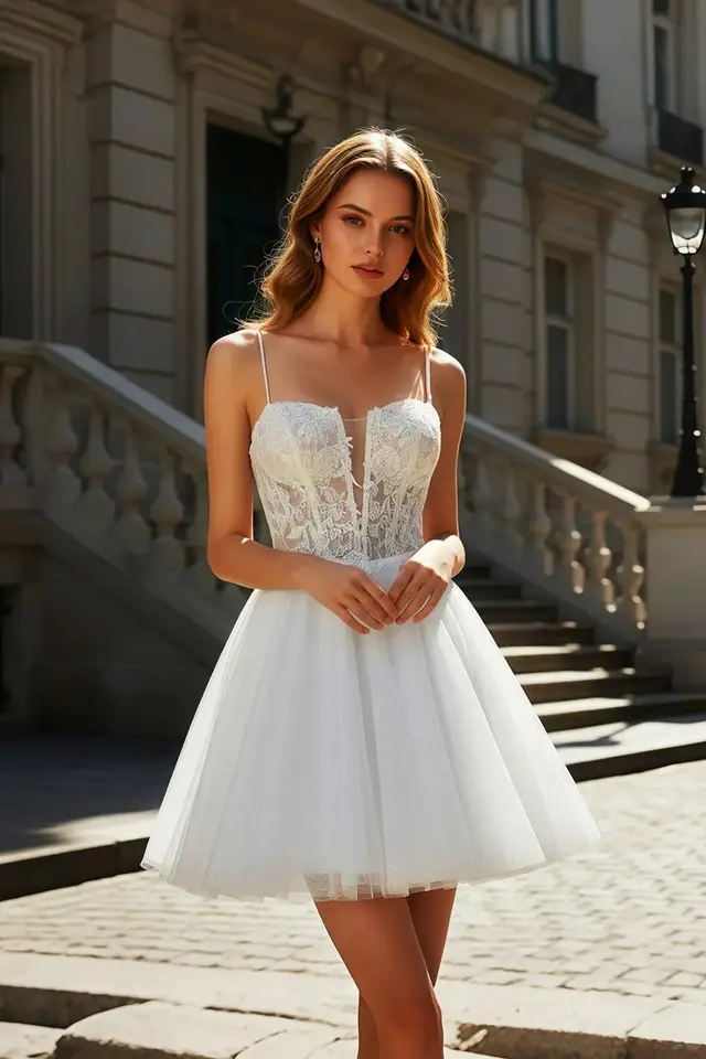 Women's Sweetheart Sleeveless Lace Prom Dress with Open Back Short Length for Prom & Homecoming — LV14292778
