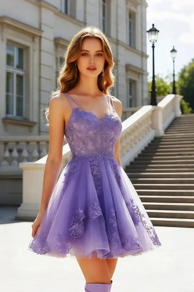 Women's Sweetheart Sleeveless Lace Prom Dress with Floral Details and Open Back Short Length for Prom & Homecoming