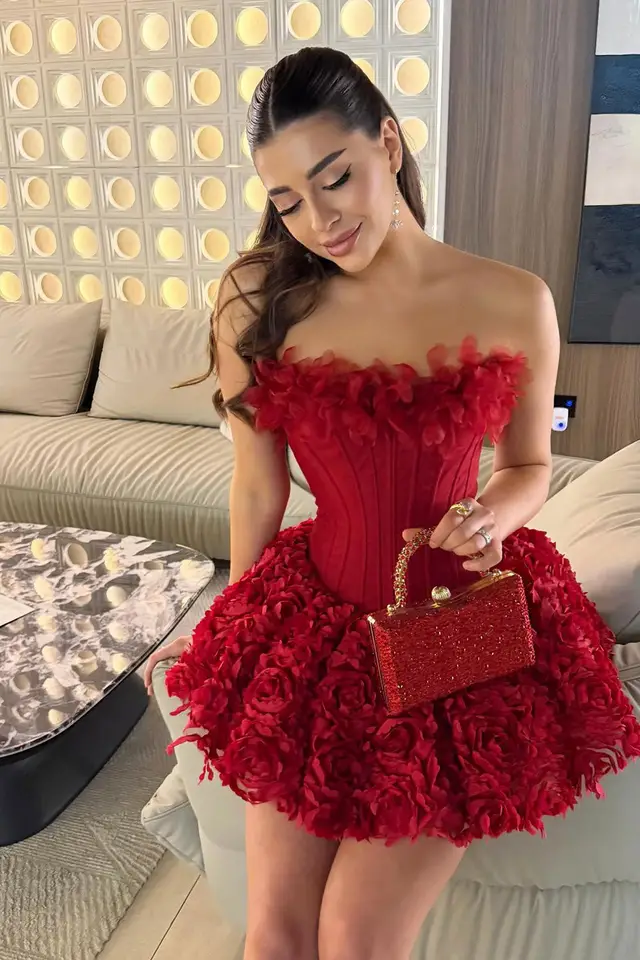Women's Strapless Sleeveless Tulle Prom Dress with Corset Bodice and Open Back Short Length for Prom & Homecoming