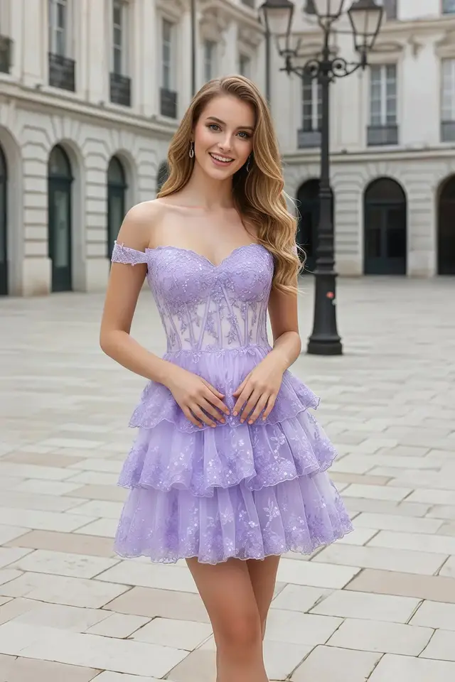 Women's Sweetheart Short Sleeve Tulle Prom Dress with Sequined Short Length for Prom & Homecoming