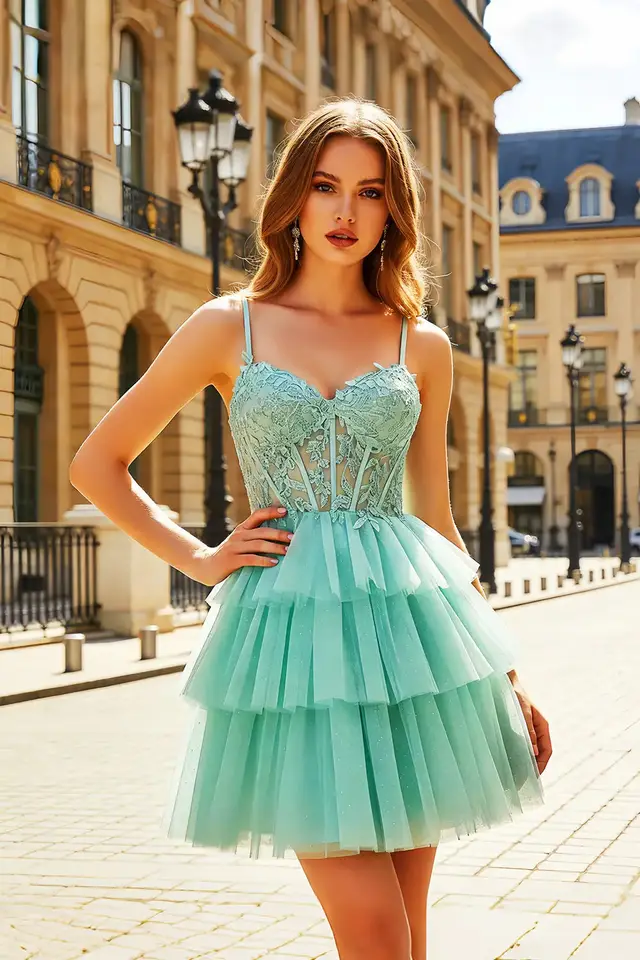 Women's Sweetheart Sleeveless Lace Prom Dress with Open Back Short Length for Prom & Homecoming — LV26023722
