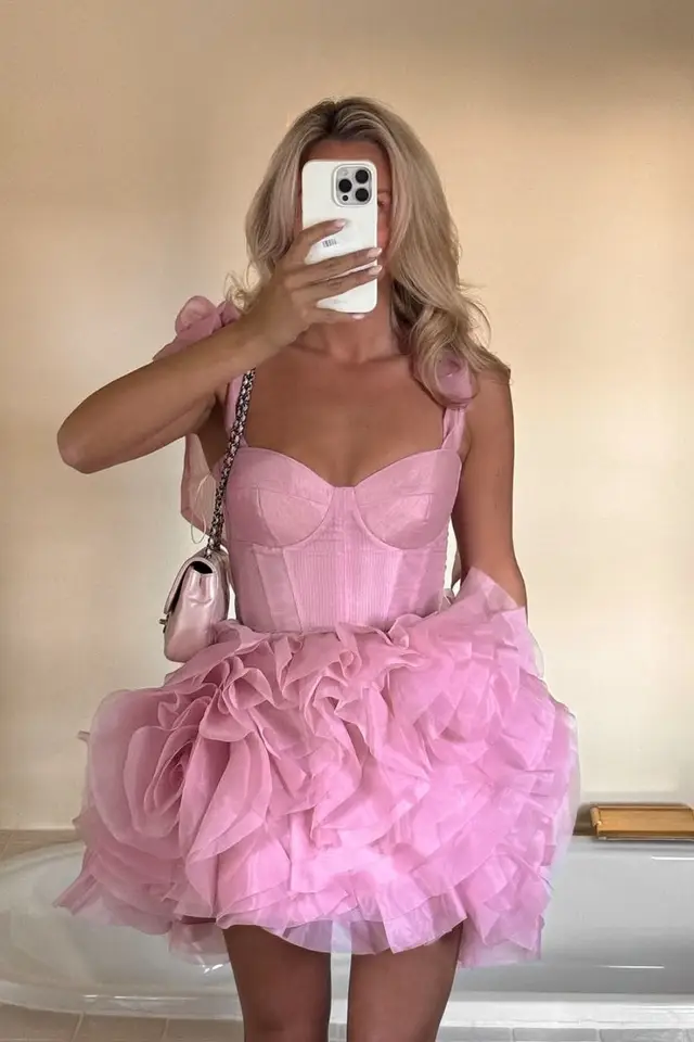 Women's Spaghetti Strap Satin Prom Dress Short Length for Prom & Homecoming — LV55591466