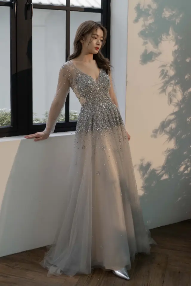 Women's Alina Beaded Long Sleeve Wedding Guest Dress for Formal Events