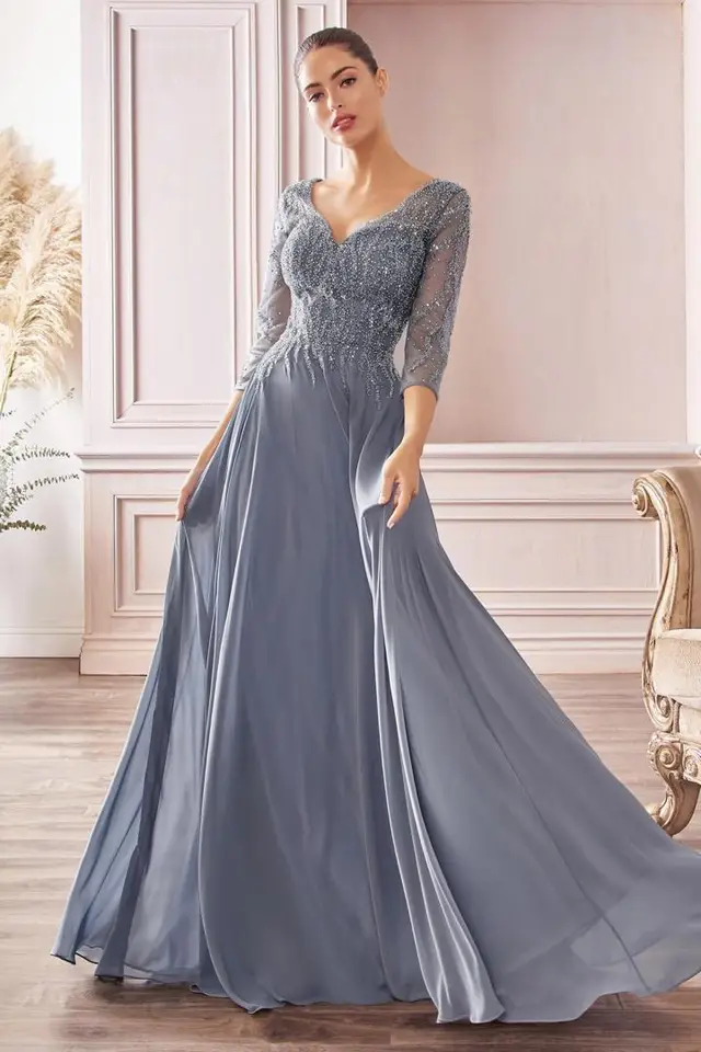 Women's Melina Blue Long Sleeve Wedding Guest Dress for Formal Events