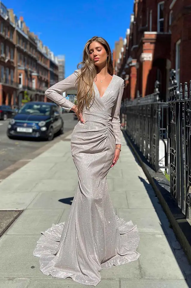 Women's Amari Long Sleeve Stardusk Musk Wedding Guest Dress for Formal Events