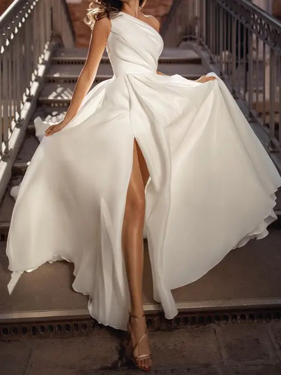 One-Shoulder Organza A-Line Floor-Length Wedding Dress — LV35407669