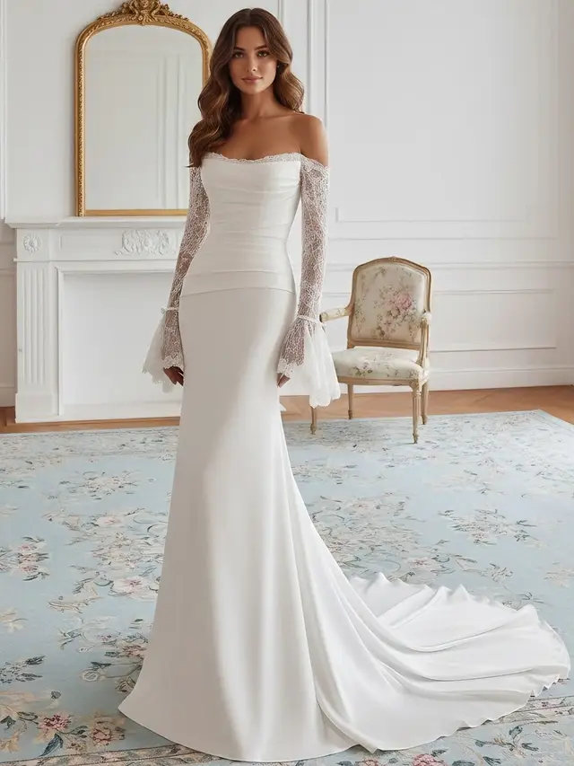 Strapless Long Sleeve Silk Satin Mermaid Wedding Dress — LV73863733
