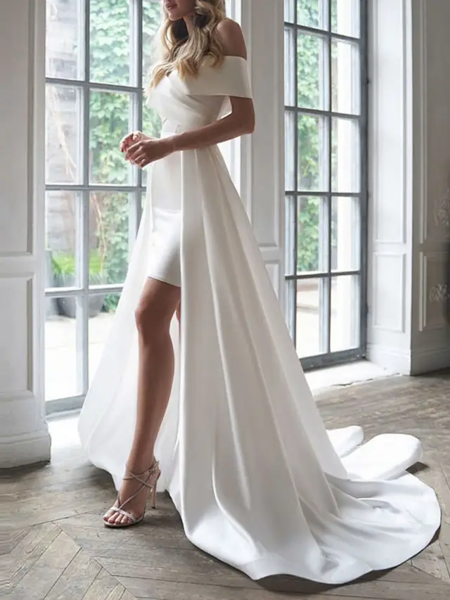Short Sleeve Sheath Short Wedding Dress — LV91682357
