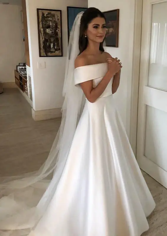 Satin A-Line Floor-Length Wedding Dress — LV80302389