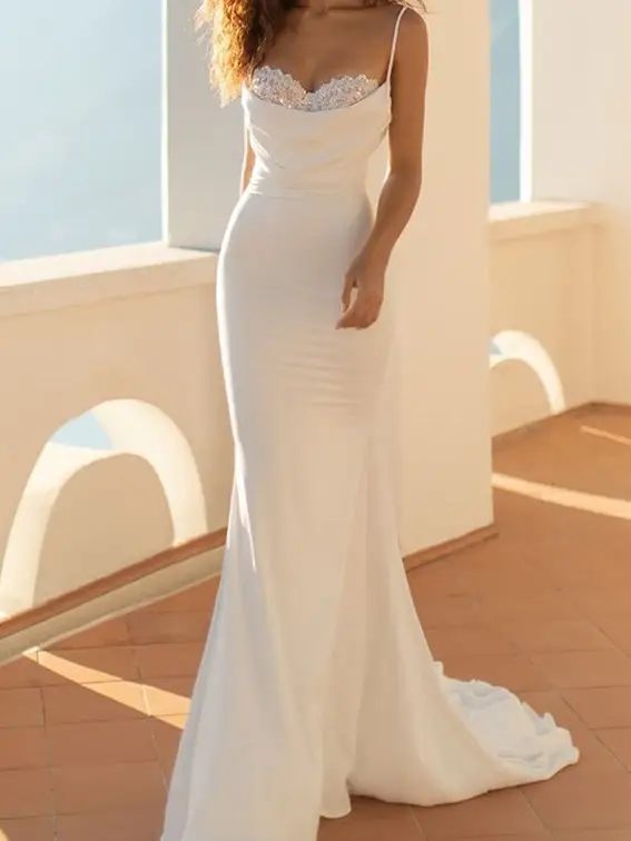 Satin Mermaid Floor-Length Wedding Dress — LV43877173