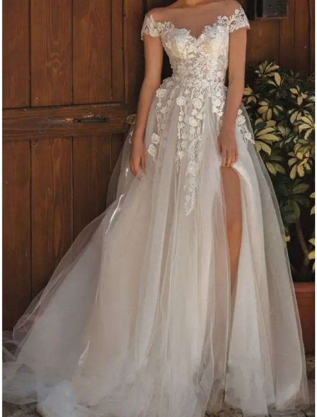 Tulle A-Line Floor-Length Wedding Dress — LV17278773
