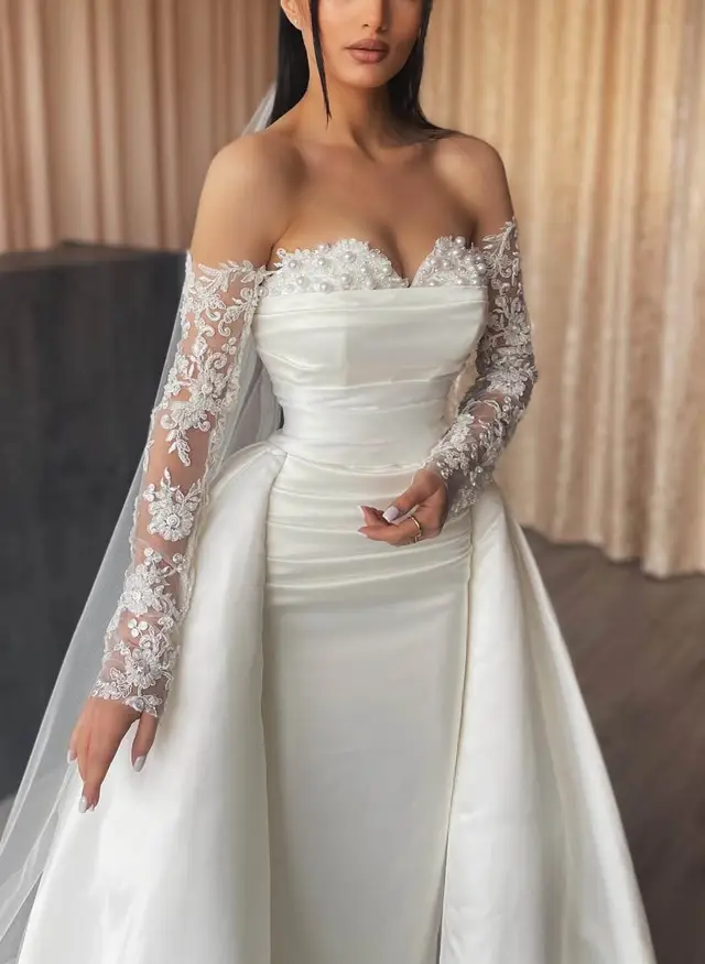 Satin Sheath Floor-Length Wedding Dress — LV41716789