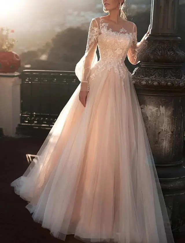 Illusion Tulle A-Line Wedding Dress — LV14378037